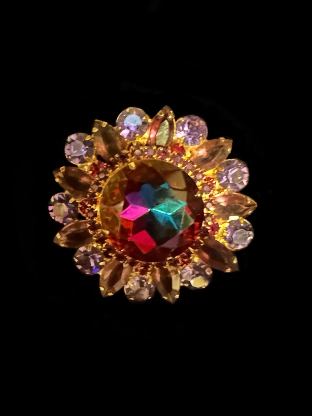 Vintage Juliana Gold-Tone Multicolor Crystal Floral Brooch - Women Jewelry